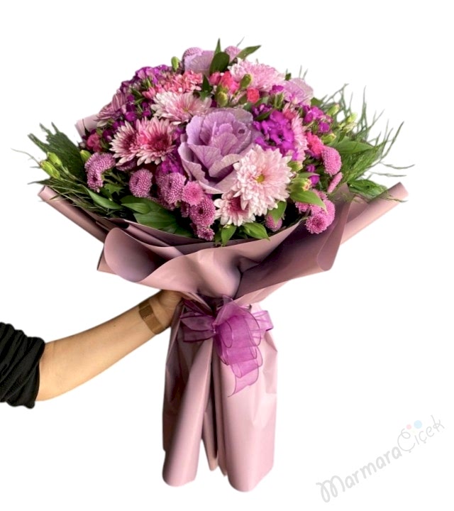 Pembe Lila Kır Çiçekleri Buketi