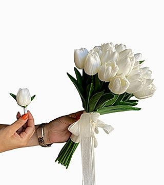 Yapay-Beyaz Lale Gelin Buketi