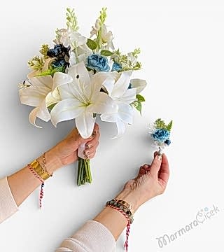 Lilyumlu Yapay Gelin Buketi