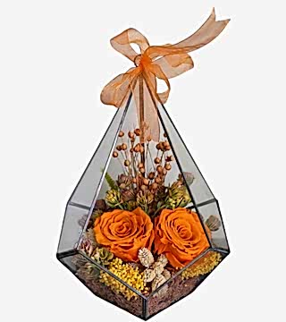 Prizma Camda  Turuncu Solmayan Gül